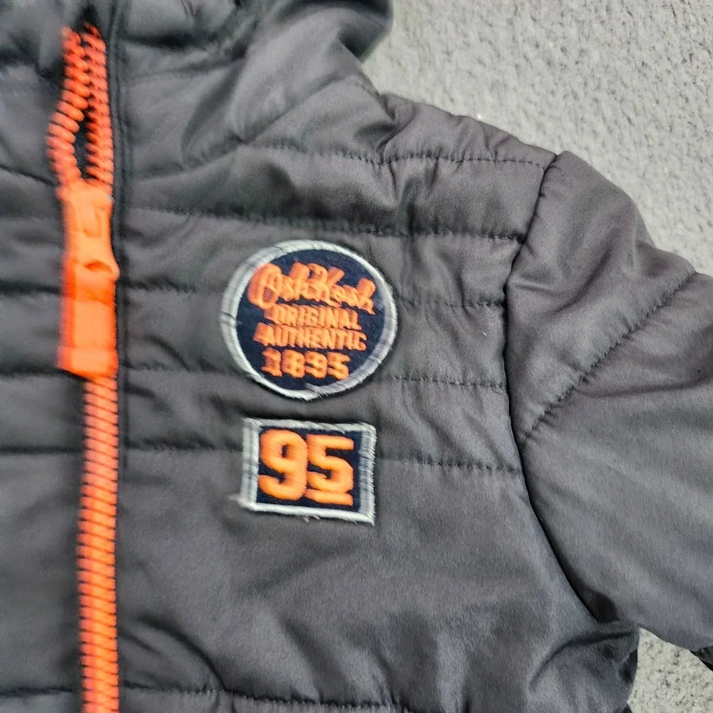 OshKosh Bgosh Toddler Boys Gray Orange Hooded Puffer Jacket Size 2T 16647